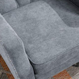 Grey Accent Chair, Living Room Chair, Footrest Chair Set with Vintage Brass Studs, Button Tufted W1170100895