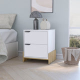 ZNTS Ralston 2-Drawer Nightstand in White and Macadamia B062111736