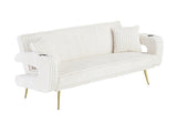 The straight-row white corduroy sofa with throw pillows, featuring a minimalist style, is suitable W1658P252026
