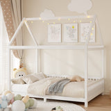 Wood Full Size House Bed with Guardrail and LED, White N709P177524K