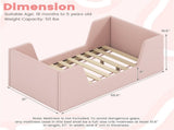 Pink Upholstered Toddler Bed Velvet Wooden Slat Frame for Kids No Mattress 22664722