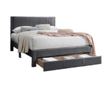 Contemporary 1pc Queen Size Bed w Storage Drawer Charcoal Corduroy Texture Design Platform Bedframe B011P238966