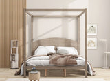 King Size Canopy Platform Bed with Headboard and Support Legs, Brown Wash WF309291AAD