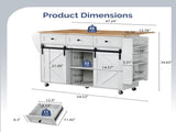 2 Barn Doors with Sliding Rails 3 Drawers 3 Shelves Serving Cart Rubberwood Countertop MDF Cabinet 28967447