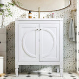 30" No Assembly Needed Vintage White Bathroom Vanity with Ceramic Sink,Two Soft-Close Doors & W2896P318470