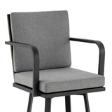 Don 26" Outdoor Patio Swivel Counter Stool in Black Aluminum with Gray Cushions B2736P268522