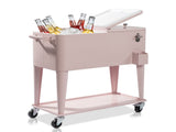 80QT Pink Patio Rolling Cooler Cart, Outdoor Insulated Ice Chest with Lockable 85524372