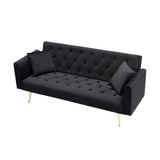 71-inch foldable double sofa, with American retro style, made of black velvet material, suitable for W1658P321766