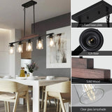Farmhouse Industrial 5-Light Kitchen Island Pendant Light, Metal Wood Chandelier with Clear Glass W1340P206717