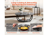 Round Coffee Table, Modern 2-Tier Wooden Center Table with Open Storage, Minimalist Design with 29342296