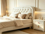 Full Size Upholstered Platform Bed Frame with 46" Tufted Boucle Headboard, Wooden Slat Support, 51183834