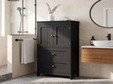 2-Drawer 2-Cabinet-Door Vertical-Grain MDF Painted Bathroom Cabinet 23.62*11.81*43.31in Black 10953563