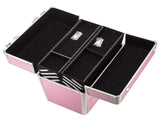 4 Tier Lockable Cosmetic Makeup Train Case with Extendable Trays Pink 80010757