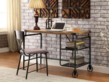 Industrial Inspired Desk With An Antique Black Metal Construction Replicated Wood Top And Caster B2741P342770