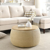 ZNTS Round Storage Ottoman, 2 in 1 Function, Work as End table and Ottoman, Natural W48762888