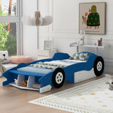 ZNTS Twin Size Race Car-Shaped Platform Bed with Wheels,Blue WF311965AAC