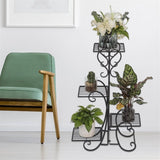 ZNTS 4 Potted Square Flower Metal Shelves Plant Pot Stand Decoration for Indoor Outdoor Garden Black 34517195