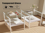 Set of 2 Rectangle End Table, Tempered Glass Tabletop with MDF layer, Modern Table for Living Room , W241P184247
