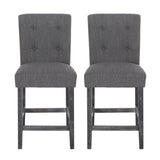 Contemporary Fabric Button Tufted 26 Inch Counter Stools, Set of 2, Charcoal 71254.00CHAR