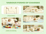 1 PC Kids Modular Sofa Set, 1 Table & 2 Chairs with 2 Round Cushions, White Corduroy Kids Sofa 87109911
