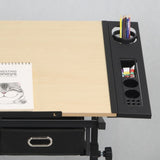 adjustable drawing drafting table desk with 2 drawers for home office and school with stool W347P151532