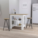 ZNTS Adeline 3-Shelf Kitchen Island White and Macadamia B062103269