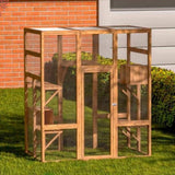 ZNTS Outdoor Cat Enclosure, Large Wood Cat Cage with Sunlight Top Panel, Perches, Sleeping Boxes, Pet W2181P152977