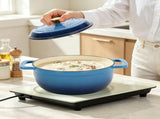 Cast iron 5QT cooking pot - Gradient blue - Includes two silicone gloves - Enamel pot 72431906