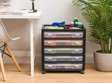 5 Drawers Scrapbook Plastic Rolling Storage Cart with Organizer Top with Casters,Black 85942633