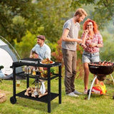 ZNTS Outdoor Grill Cart Three-Shelf Grill Table, Movable BBQ Trolley Food Prep Cart with Two Wheels & 58452400