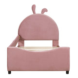 Twin Size Upholstered Daybed with Rabbit Ear Shaped Headboard, Pink WF308907AAH