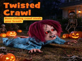 Halloween Animatronic Crawling Girl Prop, Voice Activated with Flashing Red Eyes & Scary Sounds, 28 06450667