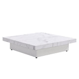 Square Marble Veneer Coffee Table Sliding Top with Storage in White 39.4'' WF322094AAK
