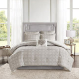 6 Piece Embroidered Cotton Reversible Comforter Set Ivory Full/Queen B035128872