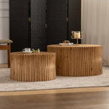 Vintage Fashion Style Cylindrical Nesting Coffee Table Set with Vertical Textured Embossed Design W757P195740