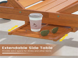 Solid Wood Outdoor Chaise Lounge, 4-Position Adjustable Backrest with Extendable Side Table 54669285
