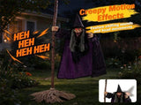 6.6 FT Halloween Animatronic Flying Witch on Broom, Sound Activated with Flashing Red Eyes & 72248094