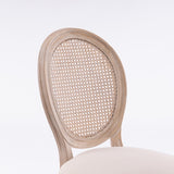 French Style Solid Wood Frame Linen Fabric Rattan Back Dining Chair,Set of 2,Cream W162278980