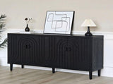 Modern Black Sideboard Cabinet with Decorative Nailhead Accents, Stylish Storage Solution for Dining W2729P198993