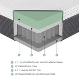 12" Twin Green Tea Gel-Infused Memory Foam Hybrid, Plush Foam Pocket Coils, B011P218280