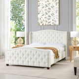 Fontana Wingback Upholstered Platform Bed Frame, Queen, Antique White Polyester B2719P245938