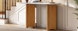TREXM Narrow Console Table, Entryway Table with Oval Marble Top, Rustic Sofa Table with Curved Legs, N715P245728D