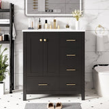 30'' Bathroom Vanity with Ceramic Sink Combo, Solid Wood Frame Bathroom Storage Cabinet, N710P194420B