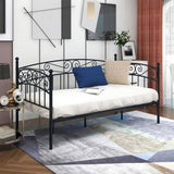 Metal Daybed Frame Multifunctional Mattress Foundation/Bed Sofa with Headboard, Twin, Black 50792419