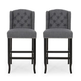 Vienna Contemporary Fabric Tufted Wingback 31 Inch Counter Stools, Set of 2, Charcoal and Dark Brown 64856.00CHAR