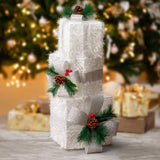 Lighted Gift Boxes Set of 3, Pre-lit Nestable Glitter Present Boxes Ornament with 48 LED Multi-color 91981668