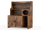 Wooden Hidden Cat Litter Box Enclosure with Storage Shelves Anti-Toppling Design Industrial Style 26529846