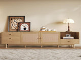 Boho TV Stand for 65, 75, 85 Inch TV, Entertainment Center with Open Storage and Drawers, Modern N710P339452P