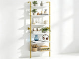 6Tier Freestanding Ladder Bookshelf, Metal Frame Storage Shelf, Rustic Brown Open Display Rack for 53971544