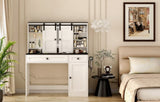 Farmhouse Dressing Table Makeup Table, 43" Wide Dressing Table with Lighted Mirror and Makeup W1321P190642